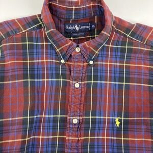 Vintage Ralph Lauren Shirt Mens XL Red Blue Plaid Tartan Button Down Flannel